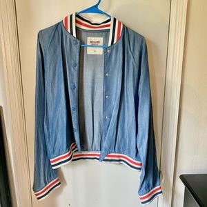 WORN ONCE BOMBER STRIPED DENIM JACKET